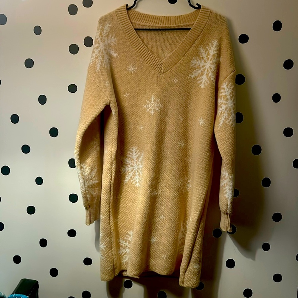 ‼️NWOT Shein tan with snowflakes sweater dress‼️